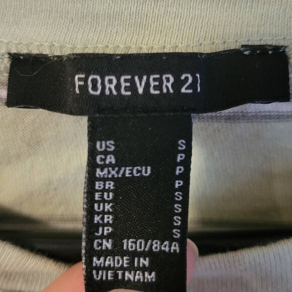 Forever21 Women's Small Crop Top with Waist Tie Green Stripes Short Sleeves - Picture 2 of 5